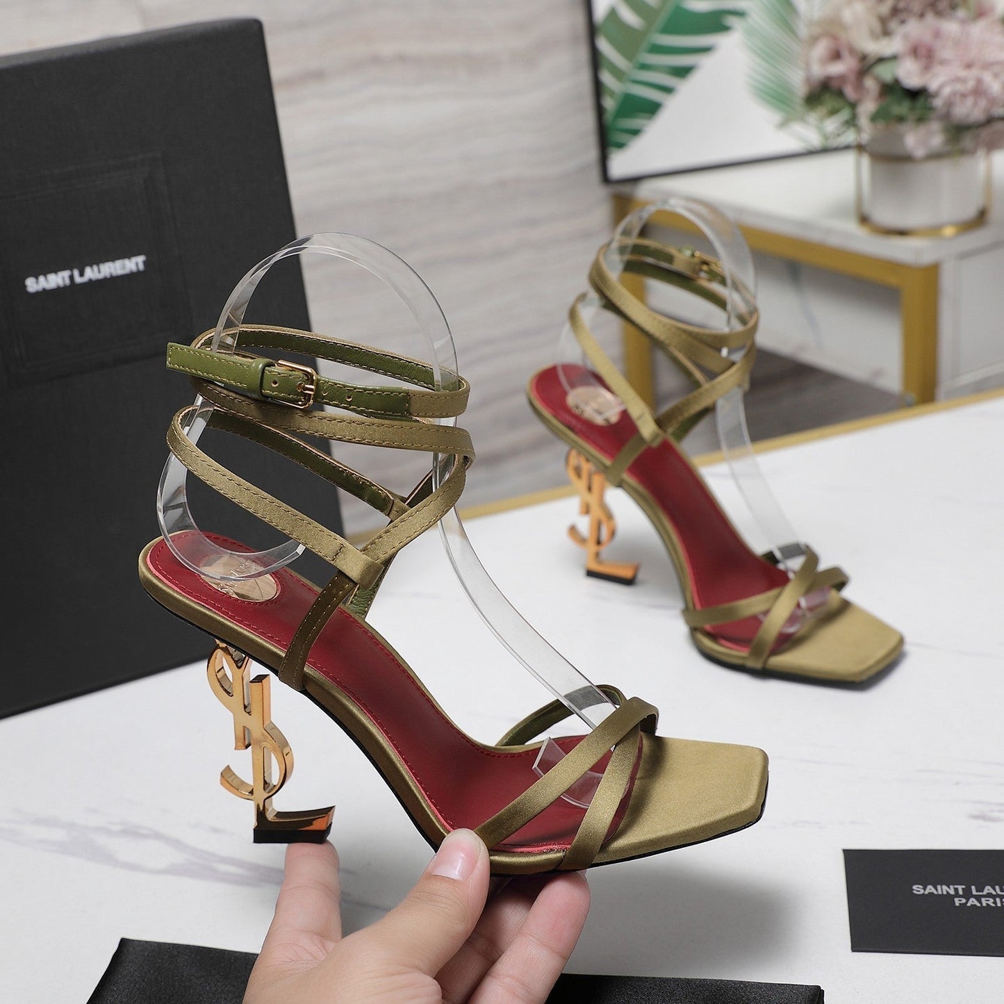 OPYUM SANDALS IN CUBA GOLD SATIN CREPE