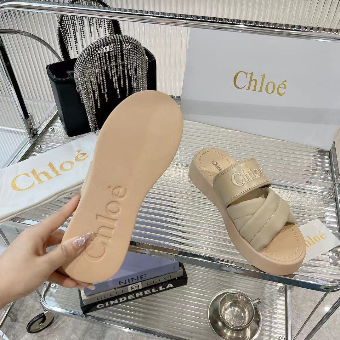 MILA FLAT SLIDES 5 CM IN BEIGE EICRU CALFSKIN AND RE-NYLON