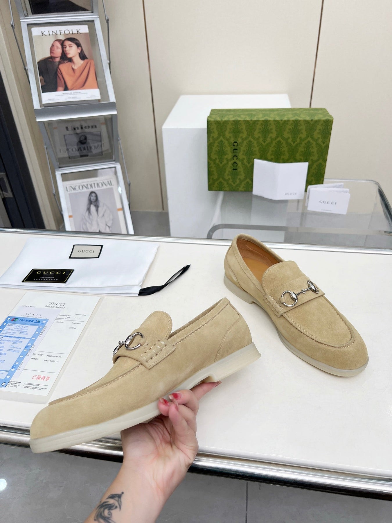LOAFERS WITH SILVER HARDWARE IN BEIGE SUEDE