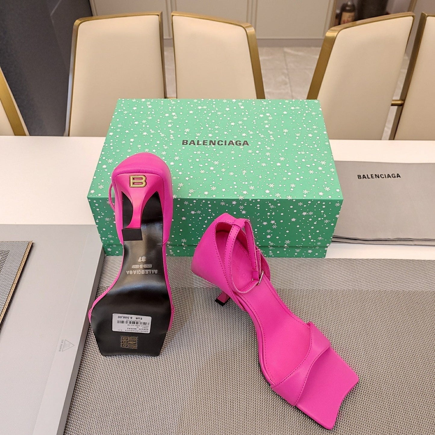 OPEN-TOE CURVED HIGH HEEL SANDALS IN DEEP PINK SMOOTH CALFSKIN