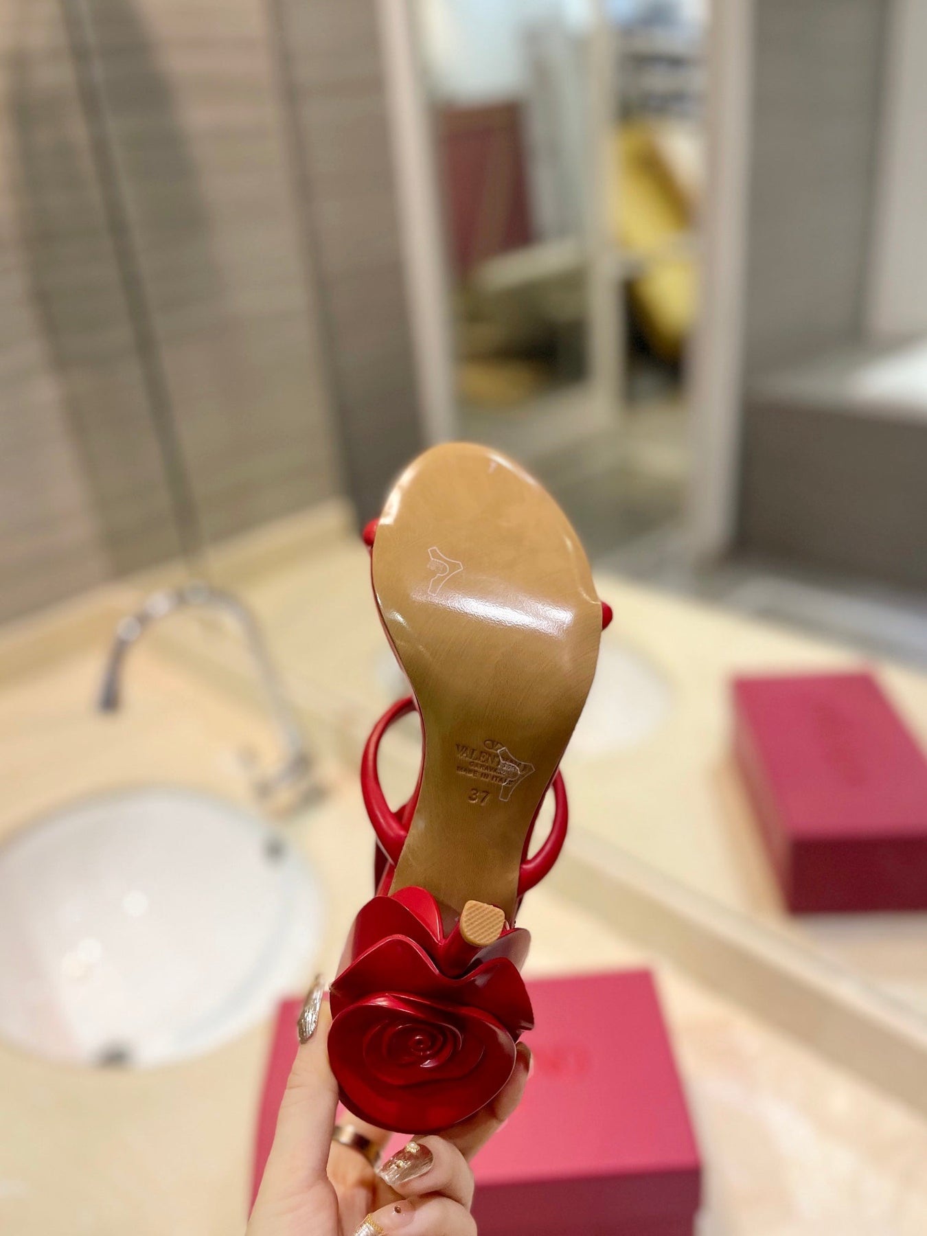 HIGH HEEL SANDAL 10 CM IN CHERRY RED CALFSKIN