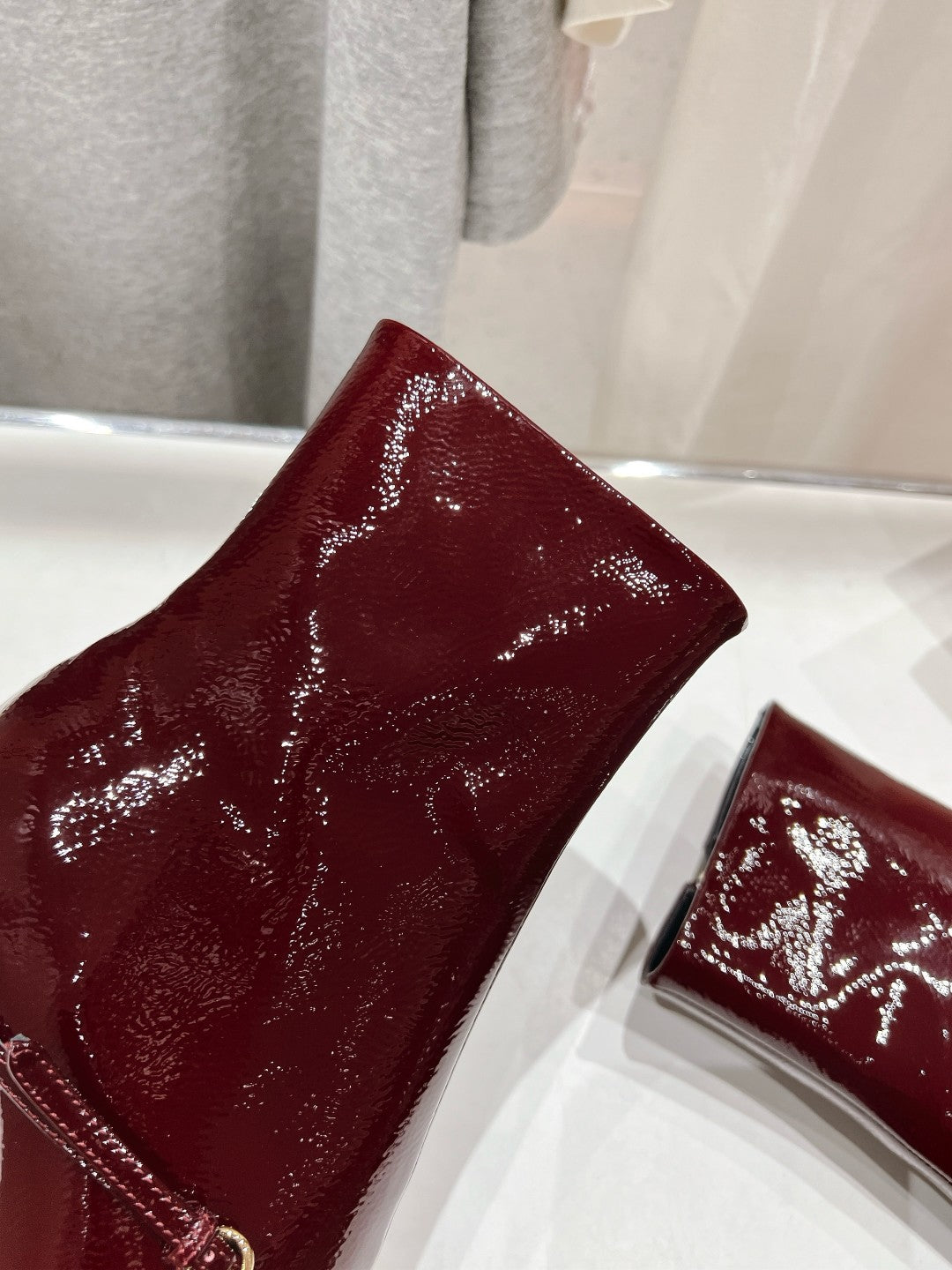 HIGH HEEL POINTED-TOE BOOTS IN WINE RED PATENT LAMBSKIN