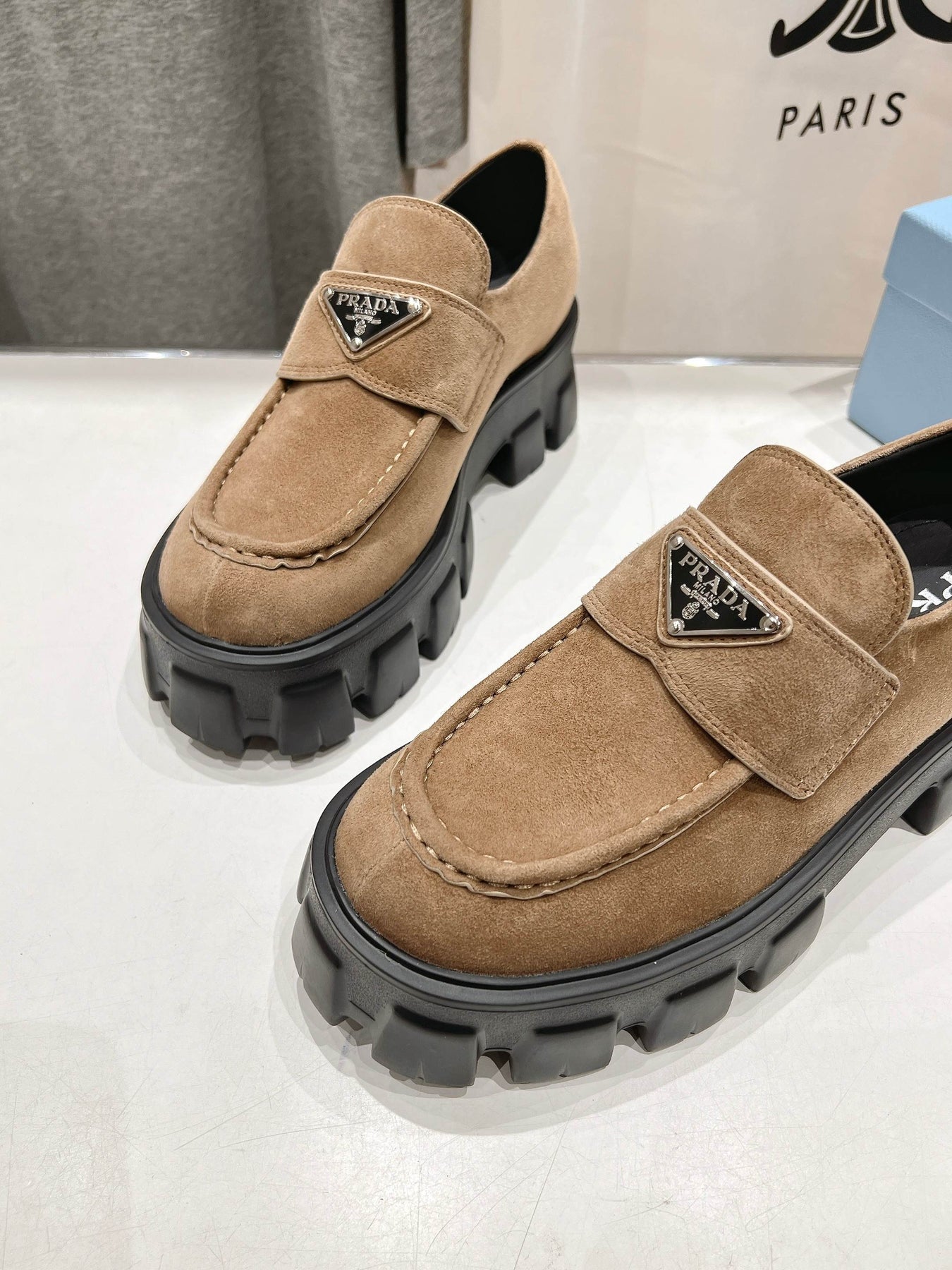 MONOLITH LOAFERS IN CAMEL BEIGE SUEDE