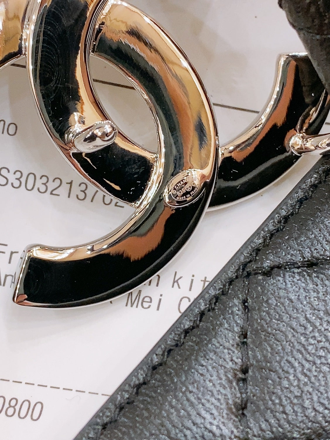 DOUBLE C BELT 30MM IN BLACK QUILTED LAMBSKIN WITH SILVER RESIN BUCKLE EMBOSSED LOGO