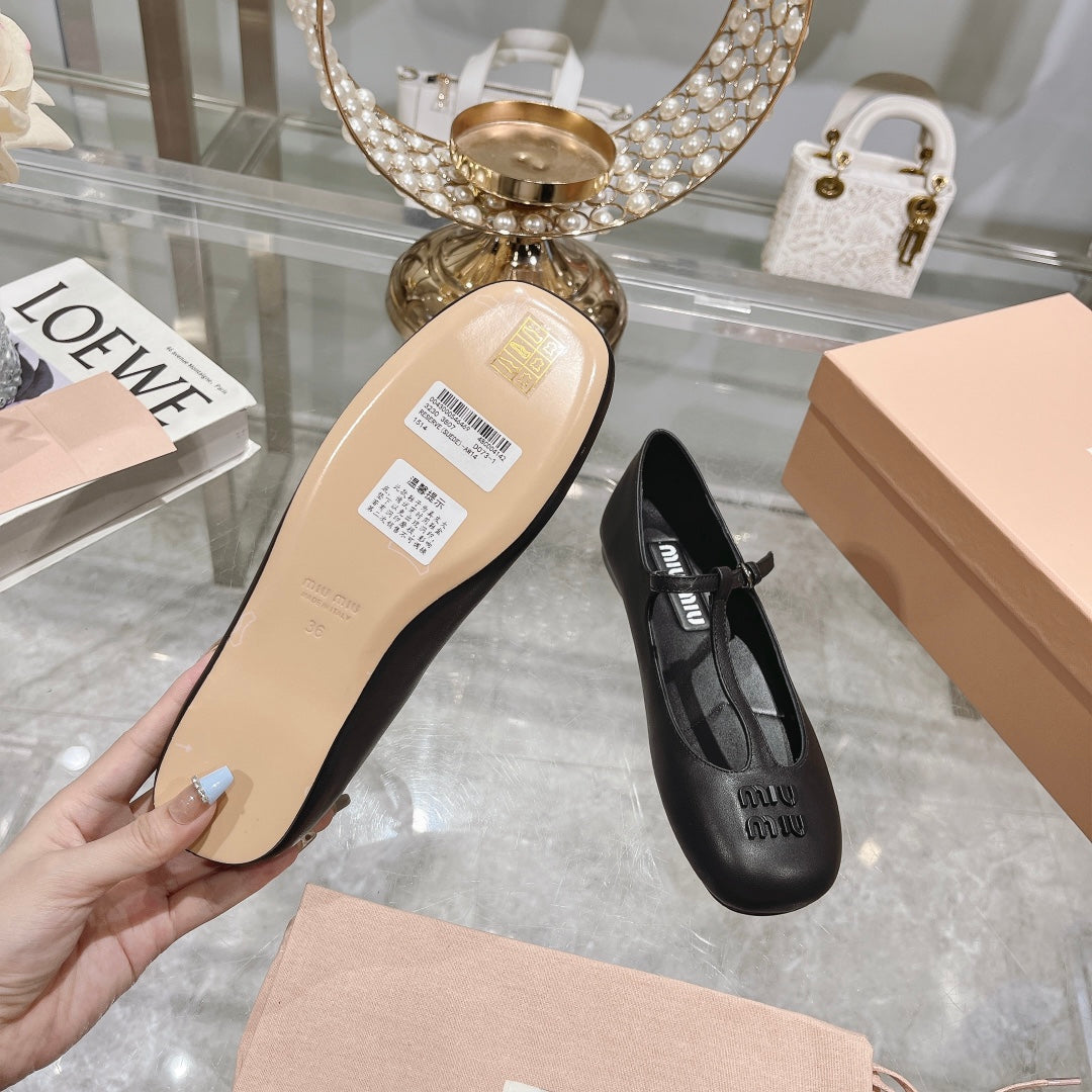 MARY JANE SANDAL BLACK WITH T - STRAP SHEEPSKIN