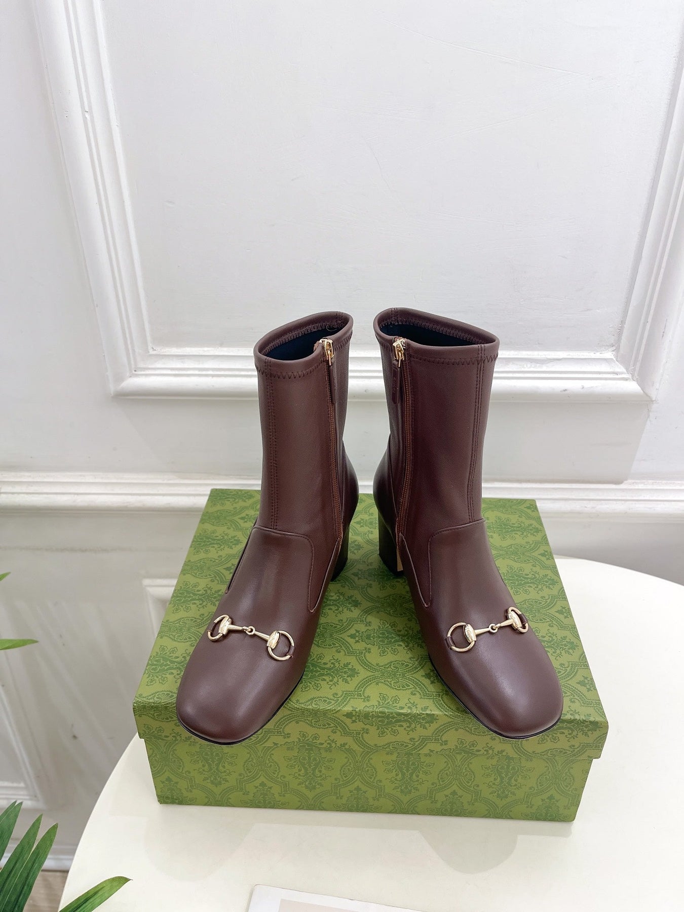 HORSEBIT ANKLE BOOTS 6.5CM IN WALNUT BROWN SHEEPSKIN
