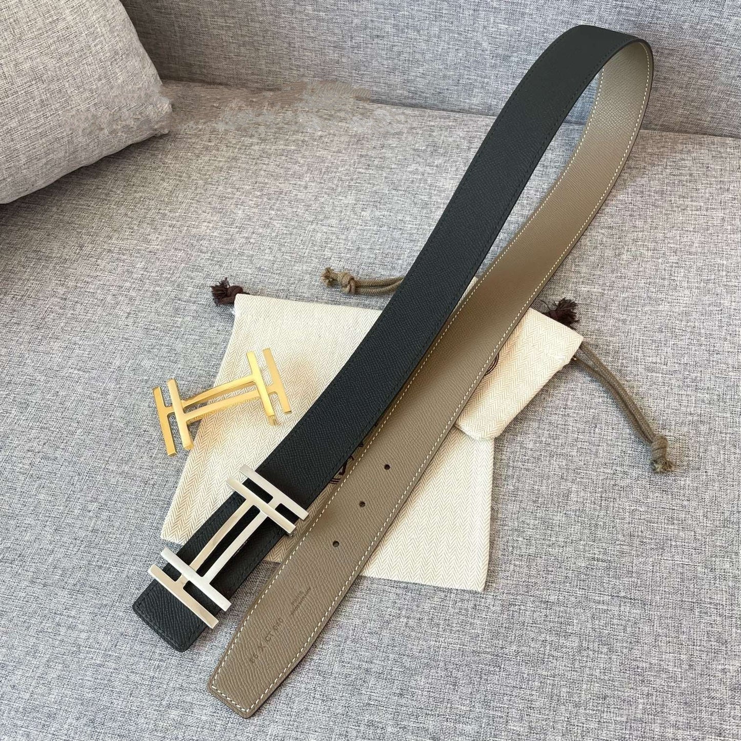 DOUBLE H 38MM BLACK GREY LEATHER