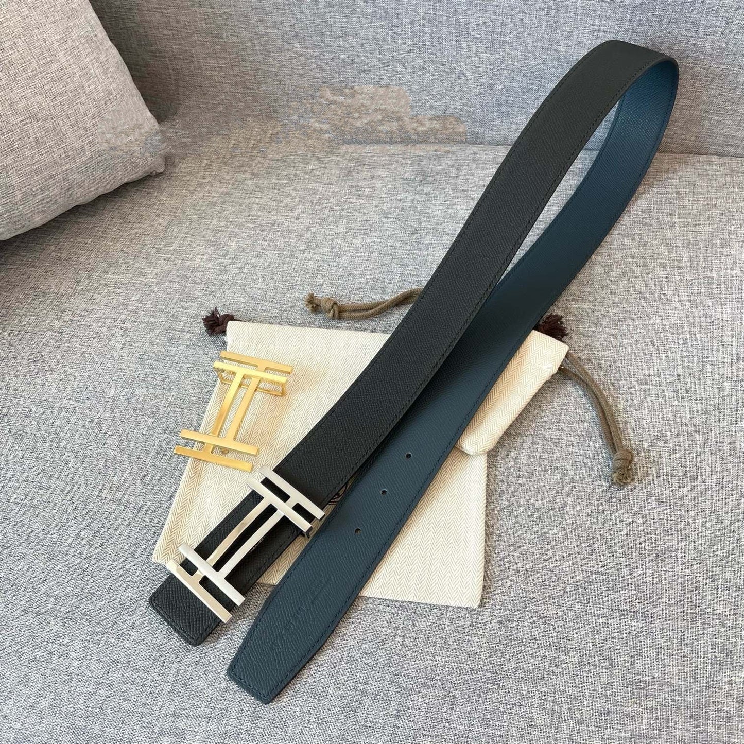 DOUBLE H 38MM BLACK BLUE LEATHER