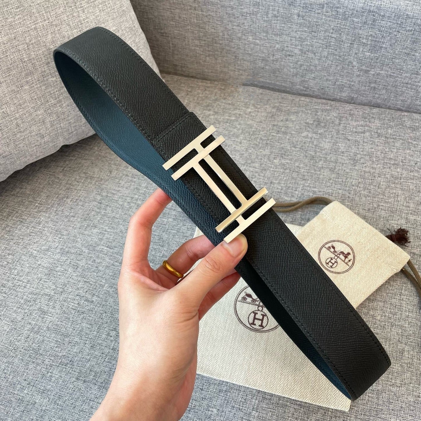 DOUBLE H 38MM BLACK BLUE LEATHER