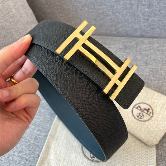 DOUBLE H 38MM BLACK BLUE LEATHER