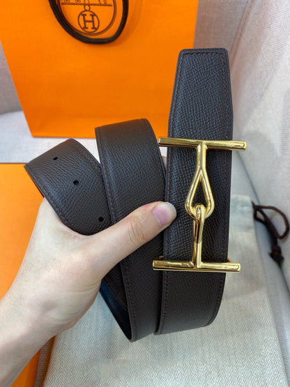 H JUMBO BELT 38MM GOLD BUCKLE DARK BLUE ETOUPE LEATHER