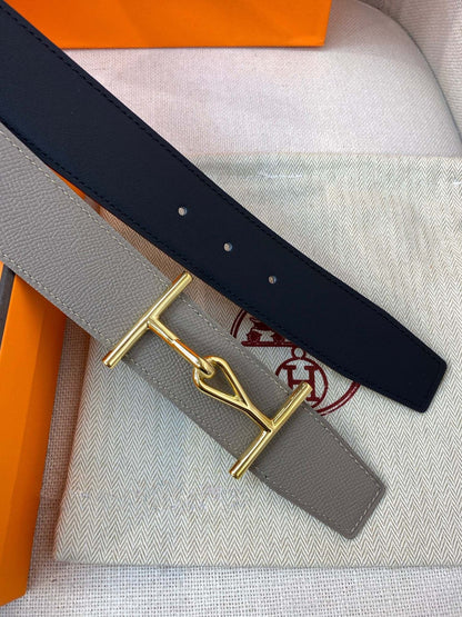 H JUMBO BELT 40MM GOLD BUCKLE DARK BLUE GREY LEATHER