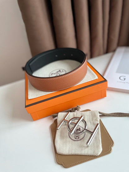 H ULYSSE BELT 38MM SILVER BUCKLE BLACK BROWN LEATHER