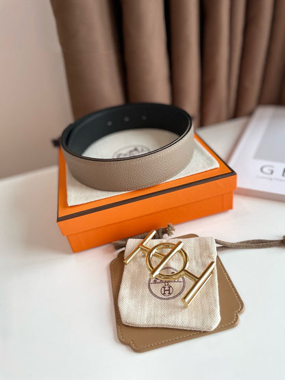 H ULYSSE BELT 38MM GOLD BUCKLE BLACK ETOUPE LEATHER