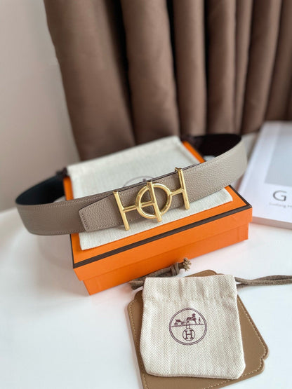 H ULYSSE BELT 38MM GOLD BUCKLE BLACK ETOUPE LEATHER