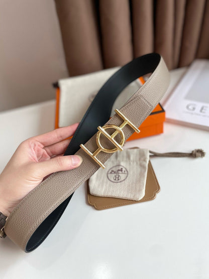 H ULYSSE BELT 38MM GOLD BUCKLE BLACK ETOUPE LEATHER