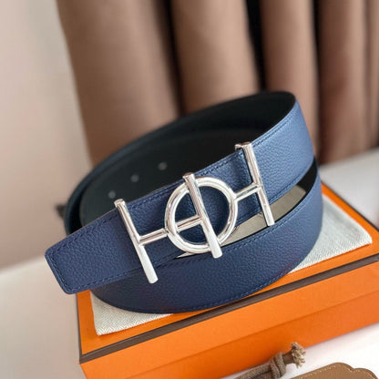 H ULYSSE BELT 38MM SILVER BUCKLE BLACK BLUE LEATHER