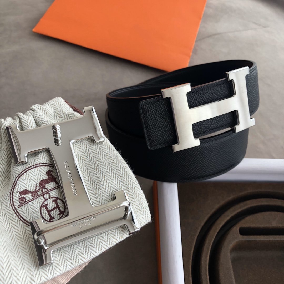 H CONTANCE BELT 38MM SILVER BUCKLE DARK BLUE LEATHER