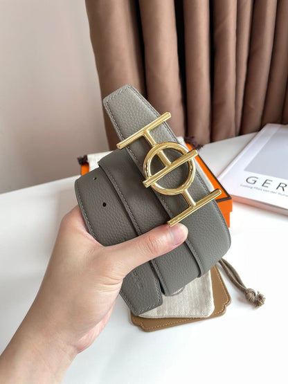 H ULYSSE BELT 38MM GOLD BUCKLE BLUE GREY LEATHER