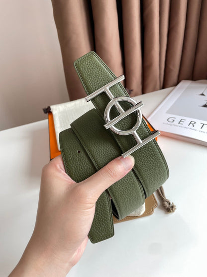 H ULYSSE BELT 38MM SILVER BUCKLE BLACK GREEN LEATHER