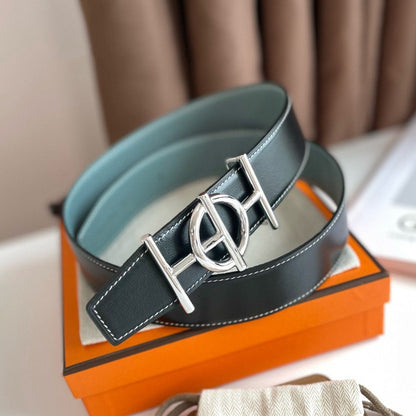 H ULYSSE BELT 38MM SILVER BUCKLE BLACK SKY BLUE LEATHER