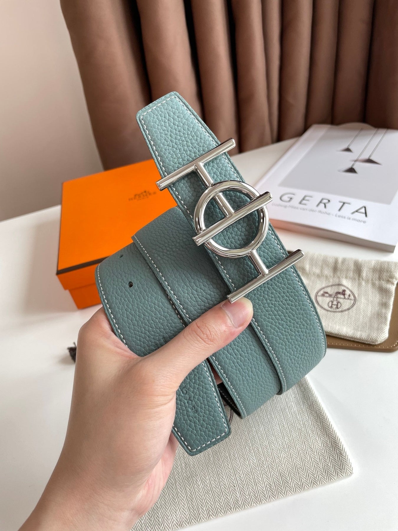 H ULYSSE BELT 38MM SILVER BUCKLE BLACK SKY BLUE LEATHER