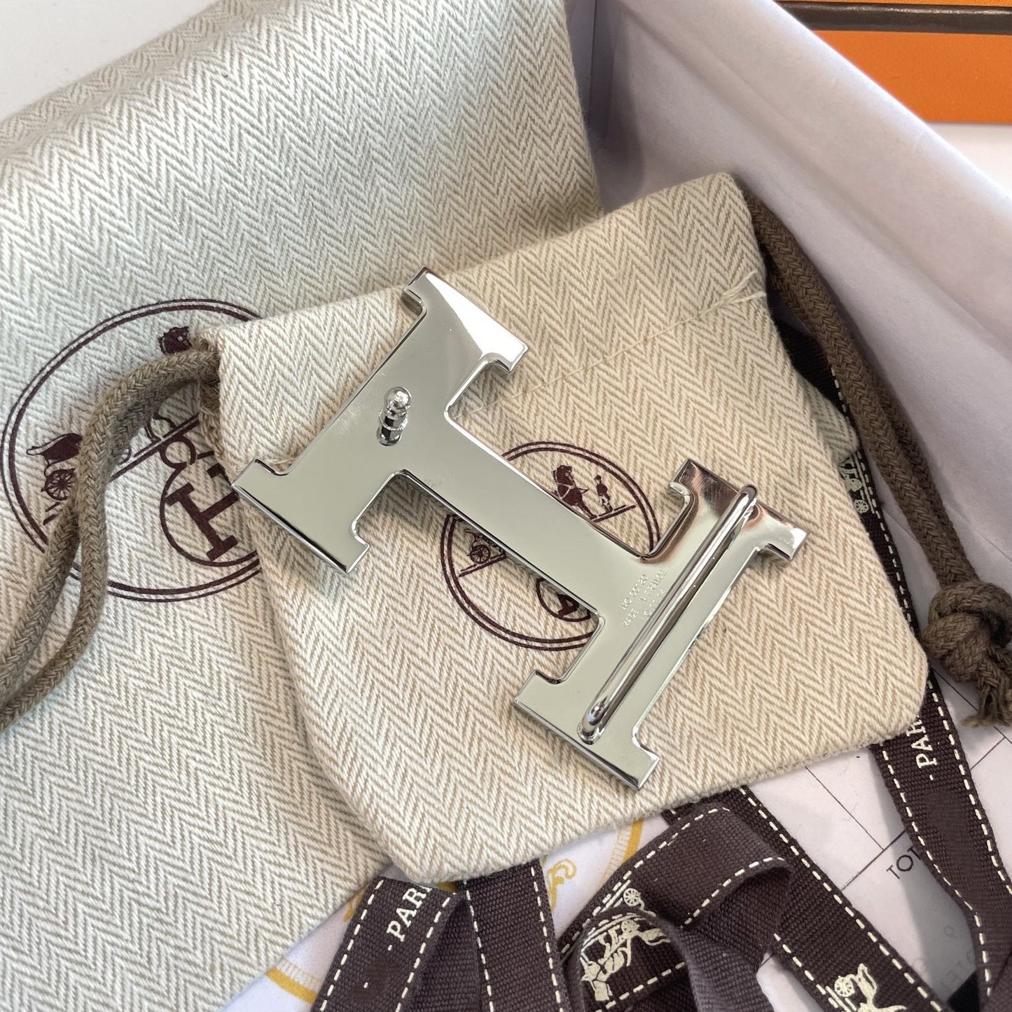 H CONTANCE BELT 38MM SILVER BUCKLE BLUE LEATHER