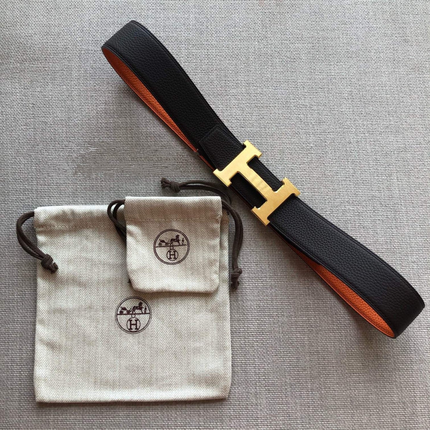 H CONTANCE BELT 38MM ORANGE BLACK LEATHER