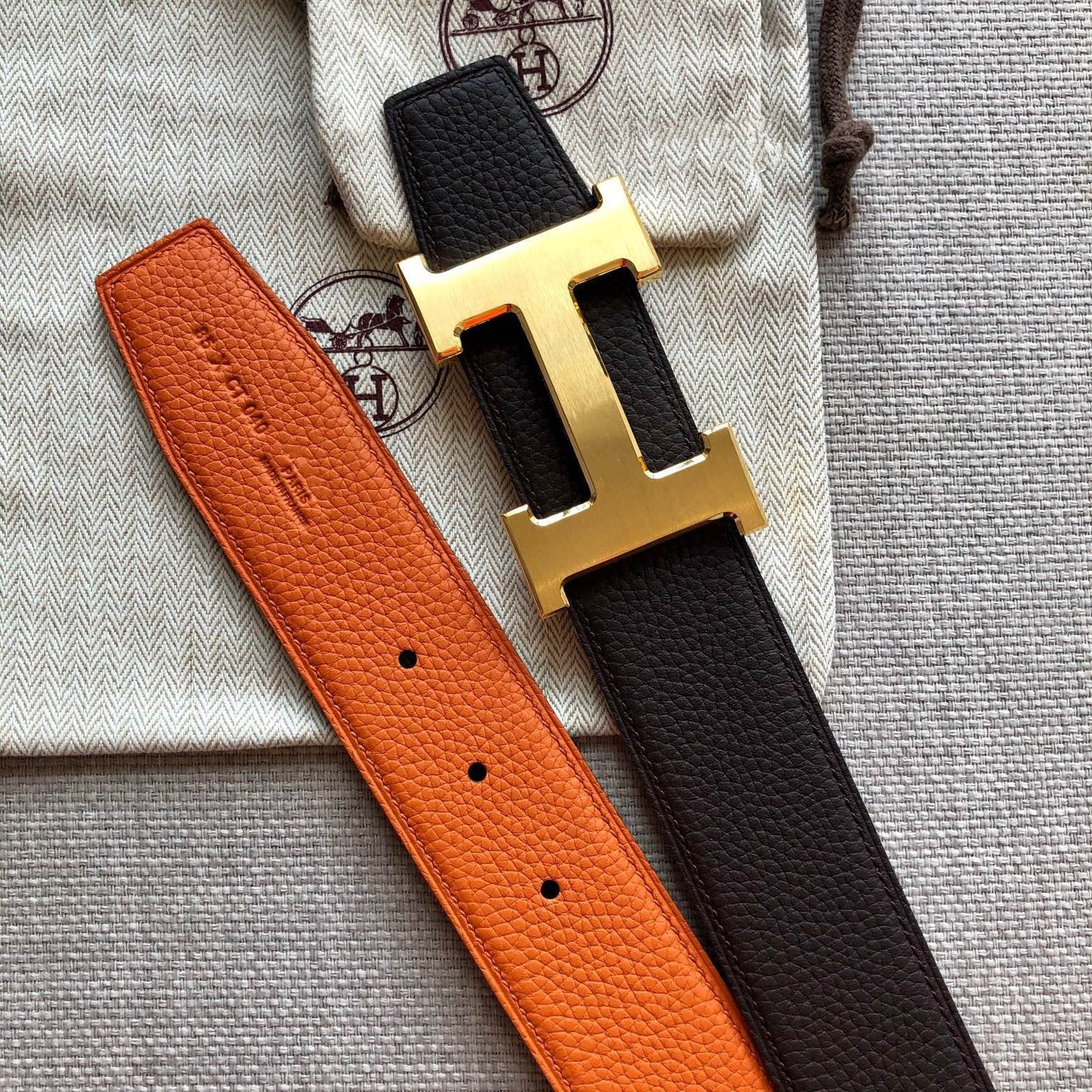 H CONTANCE BELT 38MM ORANGE BLACK LEATHER