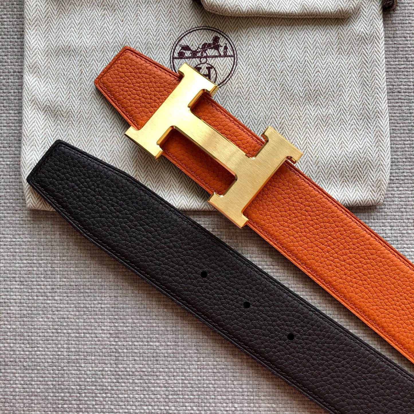 H CONTANCE BELT 38MM ORANGE BLACK LEATHER