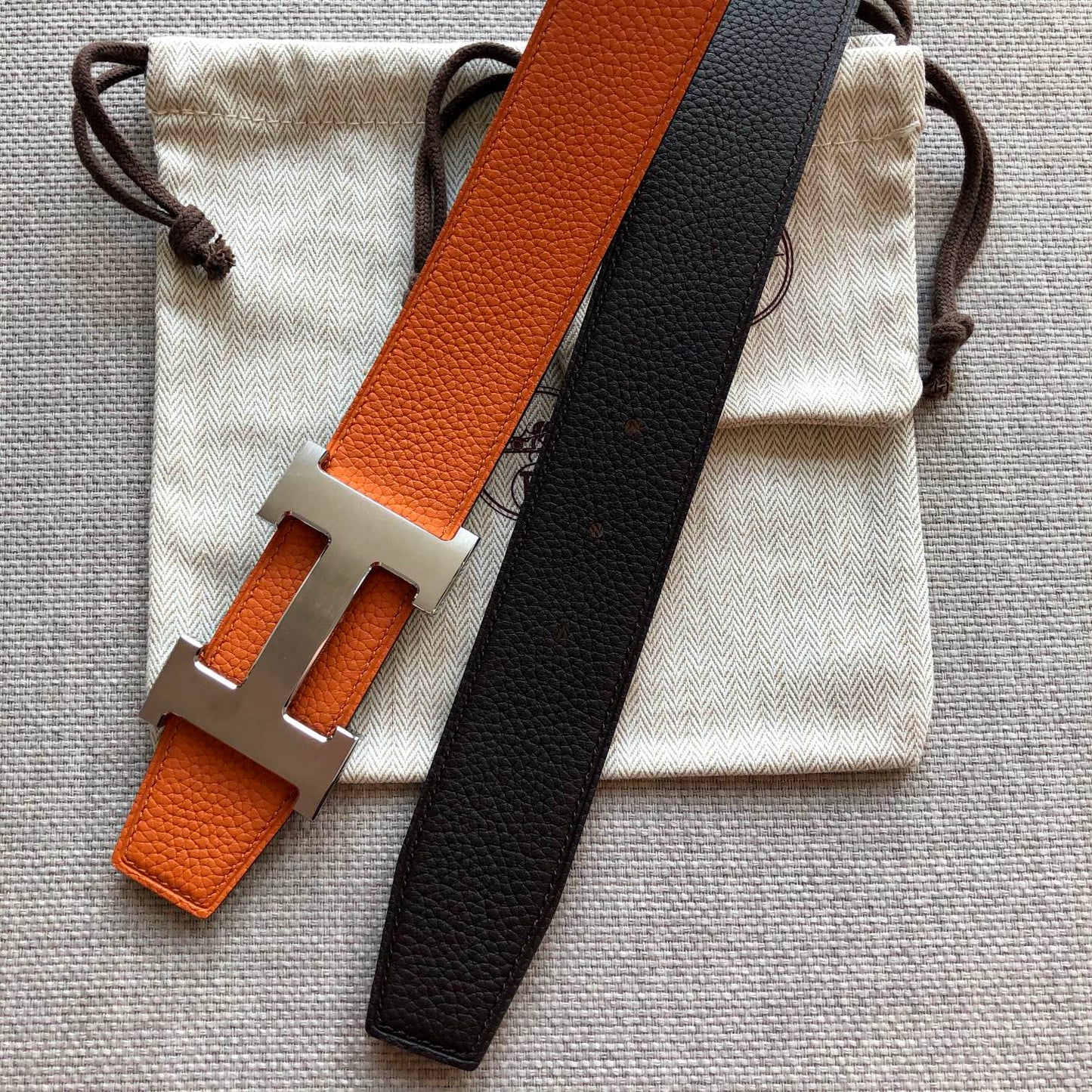 H CONTANCE BELT 38MM ORANGE BLACK LEATHER