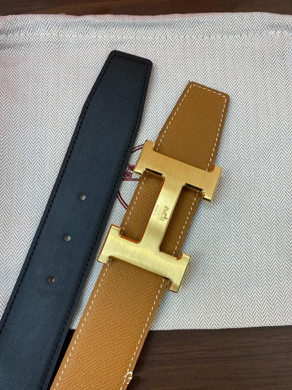 H CONTANCE BELT 38MM GOLD BUCKLE GOLD BLUE LEATHER