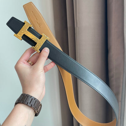 H MARTELEE BELT 38MM BLACK GOLD LEATHER