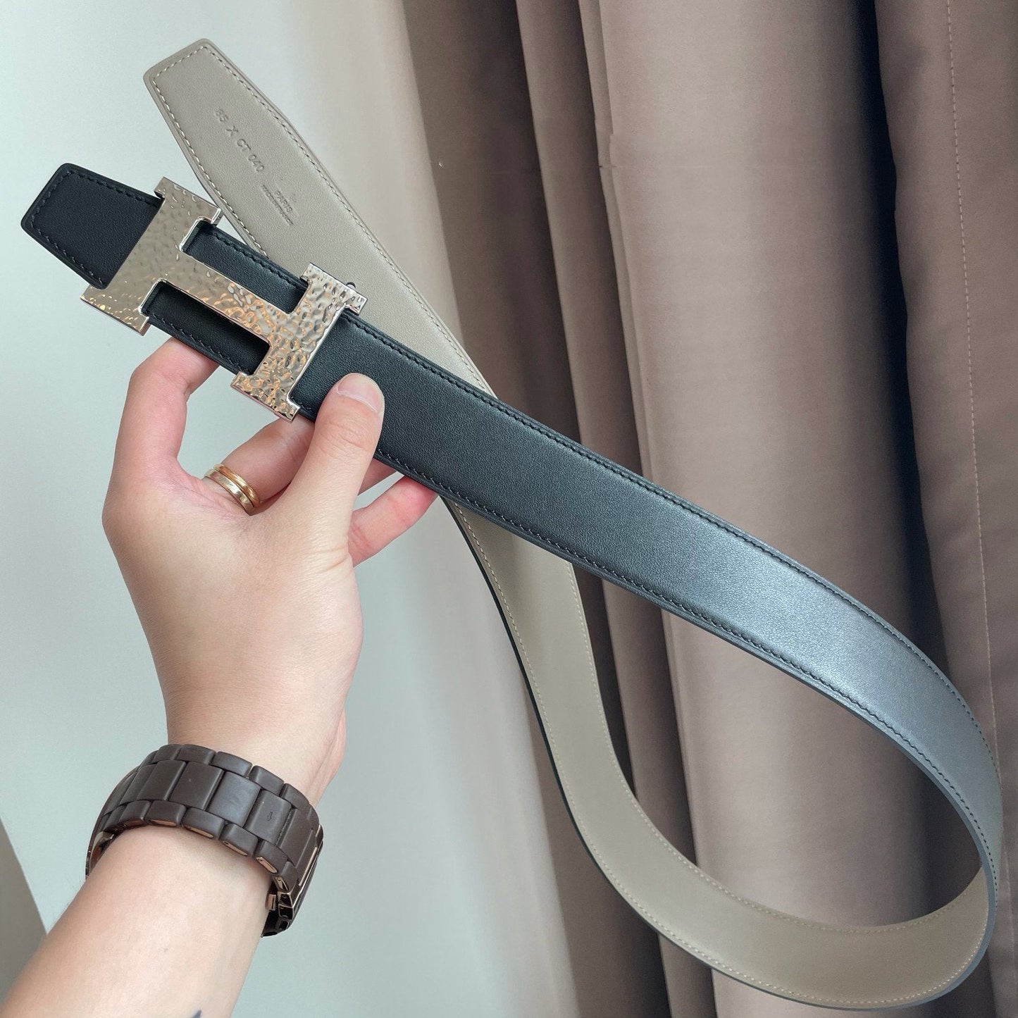 H MARTELEE BELT 38MM BLACK GREY LEATHER