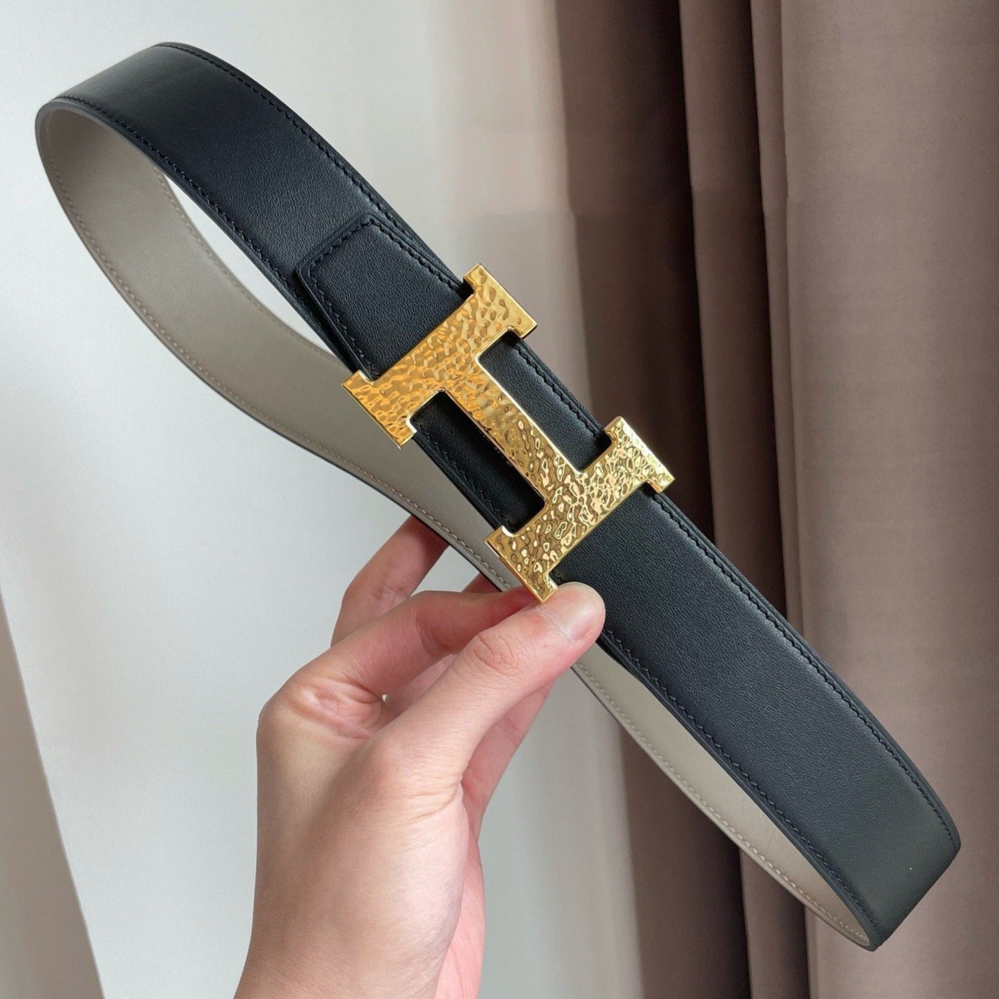 H MARTELEE BELT 38MM BLACK GREY LEATHER