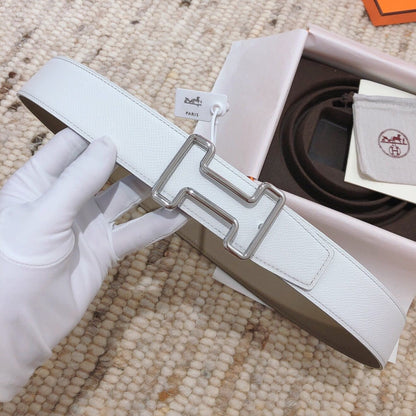 H TONIGHT BELT 38MM WHITE ETOUPE LEATHER