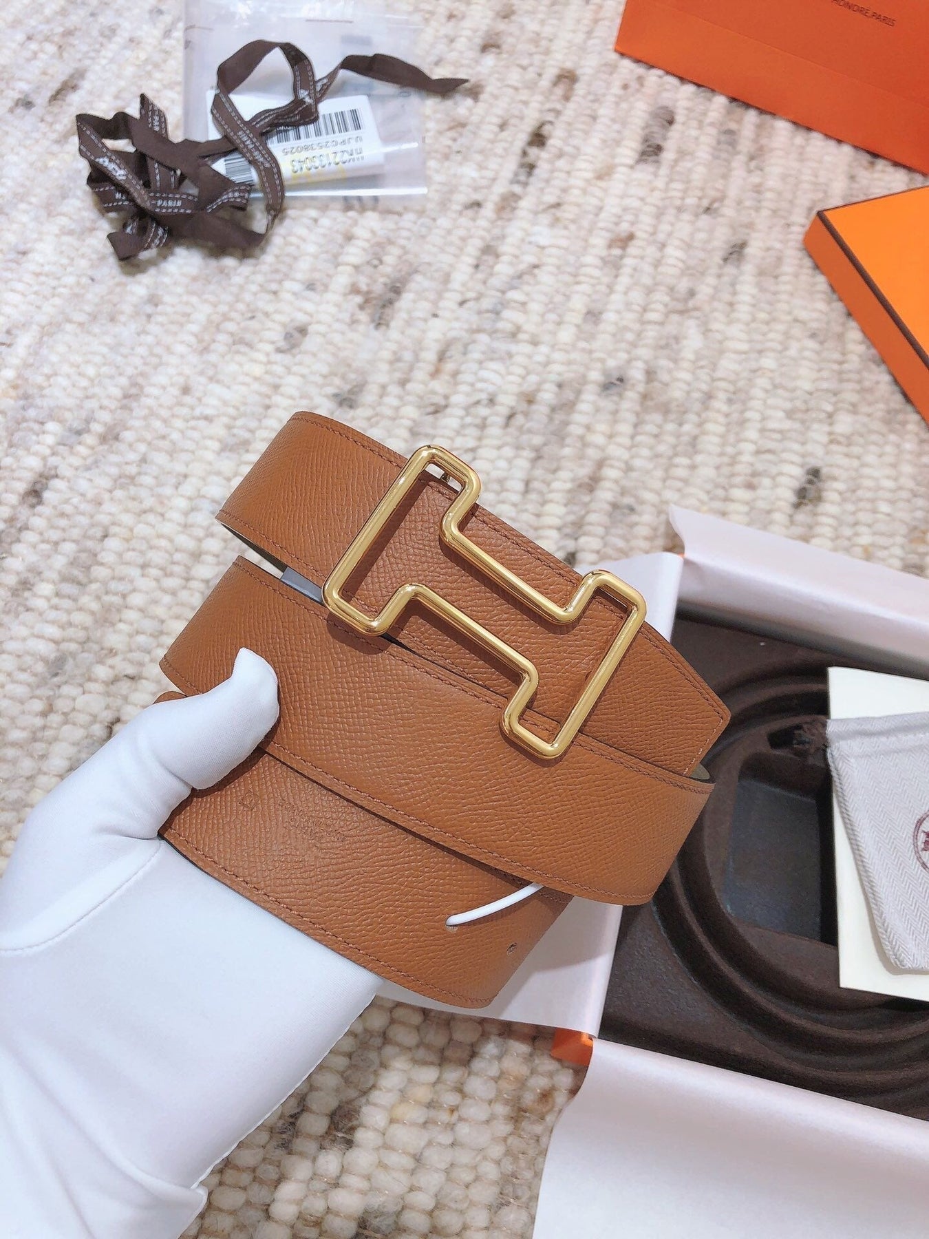 H TONIGHT BELT 38MM BROWN GREEN GREY LEATHER