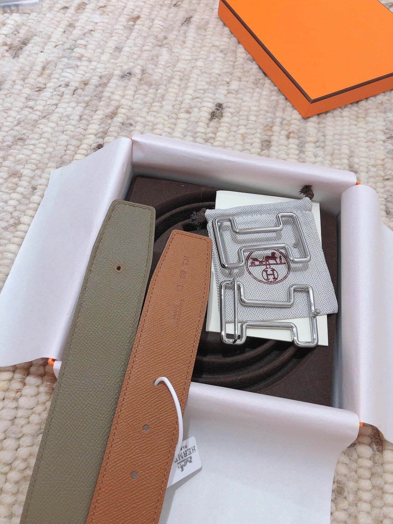 H TONIGHT BELT 38MM BROWN GREEN GREY LEATHER