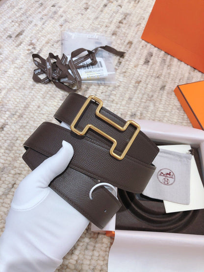 H TONIGHT BELT 38MM CHOCOLATE PRUSSIAN BLUE LEATHER