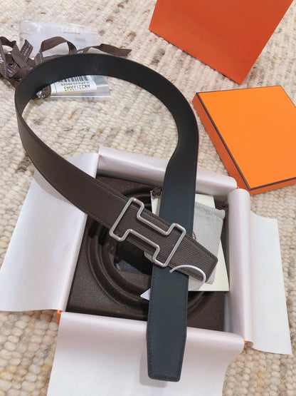 H TONIGHT BELT 38MM CHOCOLATE PRUSSIAN BLUE LEATHER