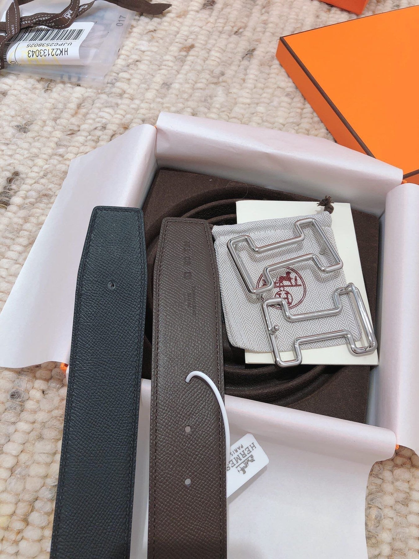 H TONIGHT BELT 38MM CHOCOLATE PRUSSIAN BLUE LEATHER