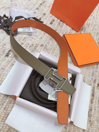 H TONIGHT BELT 38MM ORANGE GREEN GREY LEATHER