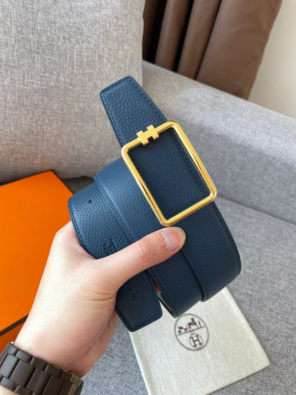 H TUBE BELT 38MM GOLD BUCKLE BLUE BLACK LEATHER