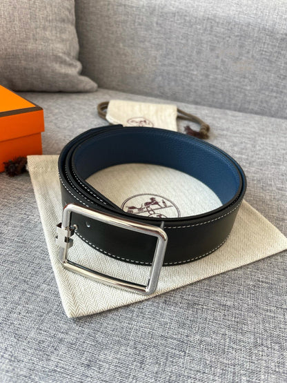 H TUBE BELT 38MM SILVER BUCKLE BLUE BLACK LEATHER