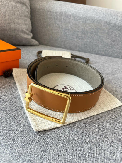 H TUBE BELT 38MM GOLD BUCKLE TIN GREY GOLD LEATHER