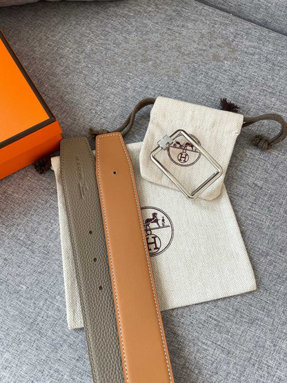 H TUBE BELT 38MM SILVER BUCKLE TIN GREY GOLD LEATHER