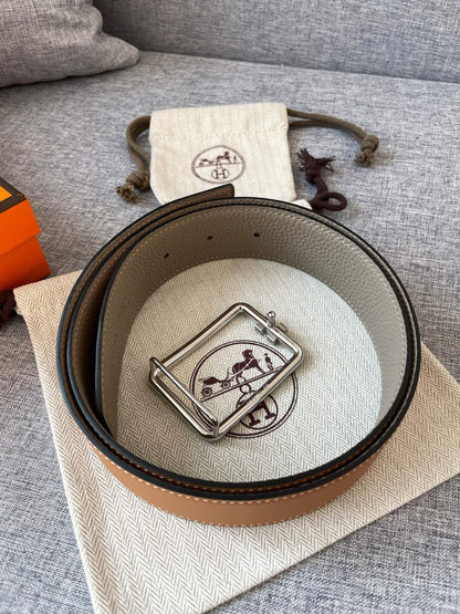 H TUBE BELT 38MM SILVER BUCKLE TIN GREY GOLD LEATHER