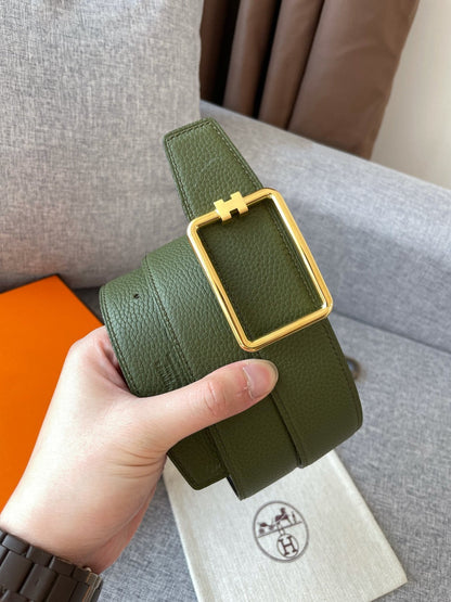 H TUBE BELT 38MM GOLD BUCKLE GREEN BLACK LEATHER