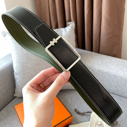 H TUBE BELT 38MM SILVER BUCKLE GREEN BLACK LEATHER