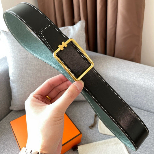 H TUBE BELT 38MM GOLD BUCKLE SKY BLUE BLACK LEATHER